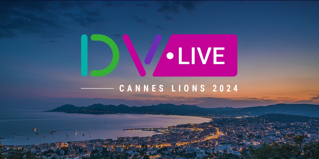 Photo of the French Riviera at sunset with the words: DV Live Cannes Lions 2024.